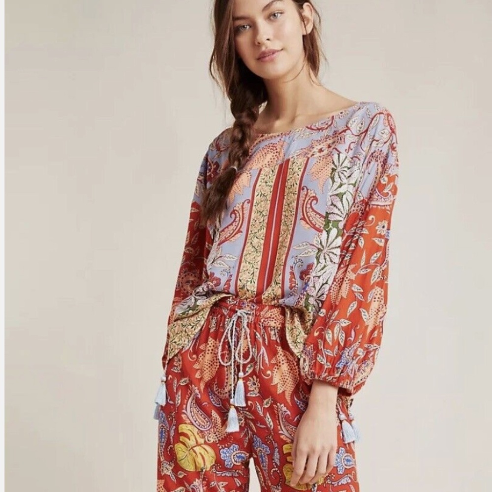 Anthropologie Multicolored Floral Paisley Patterned Blouse